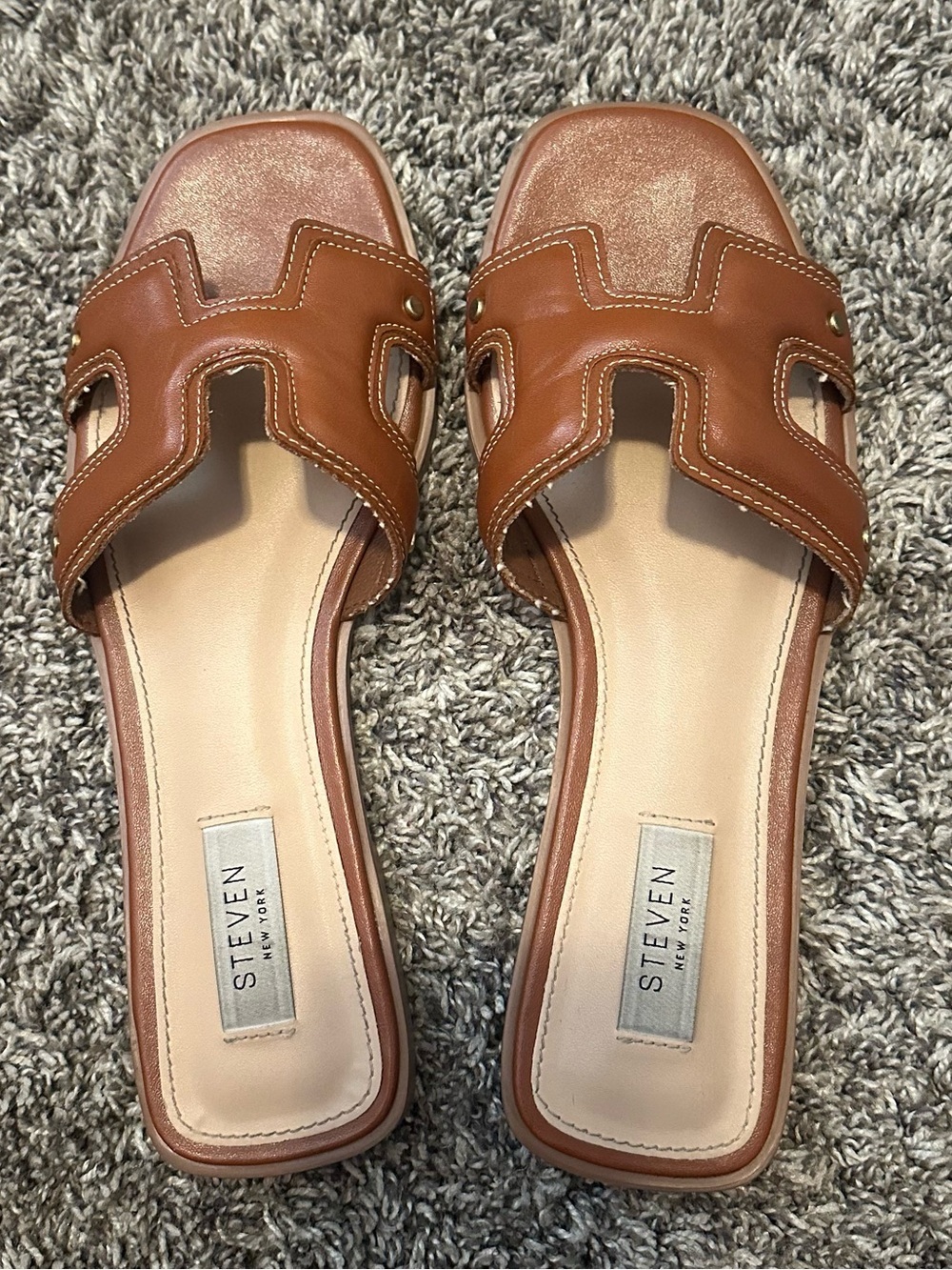 Steven New York Women's Tan Slide Sandals with Cutout Strap Detail sz8 - Picture 3 of 6